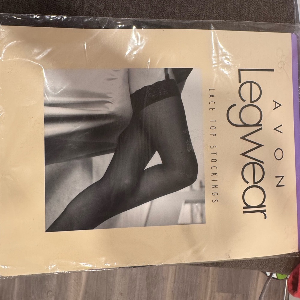 Avon Lace Top Stockings in Black Sz B sealed vintage madeinUSA formal career